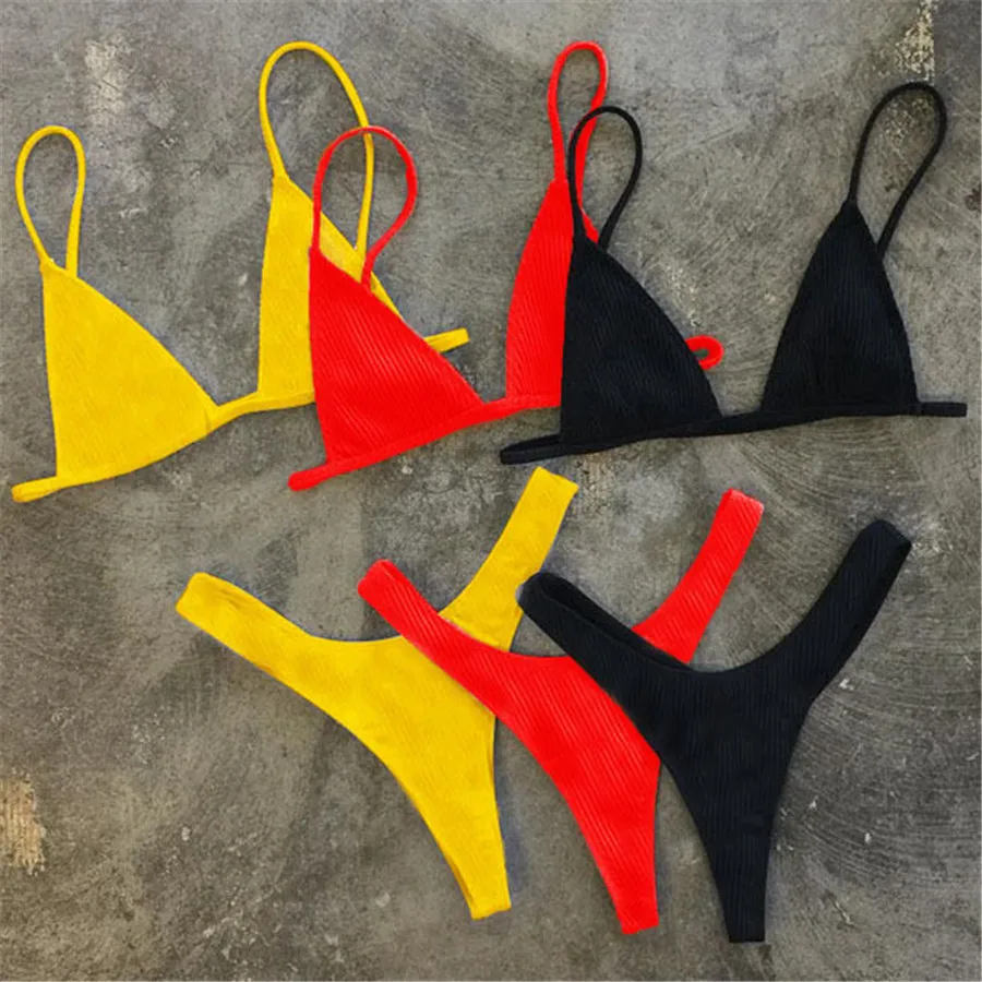 

2021 Summer Girls Bikini Set Sexy Brazilian Swimsuit Small Cup High Cut Style Beach Biquini Solid Micro Swimwear Women Bikinis