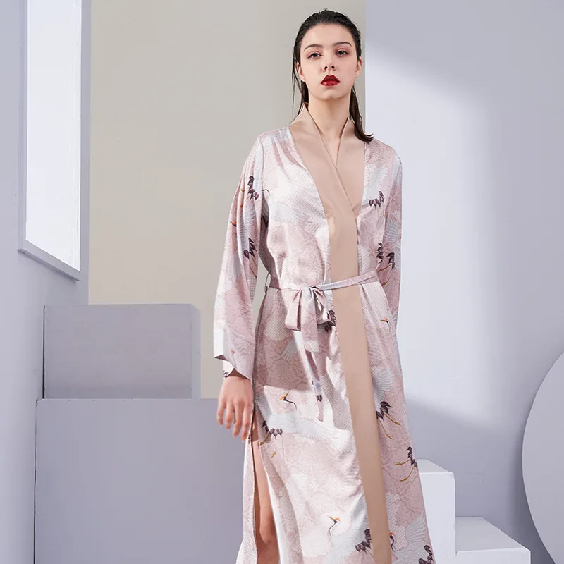 Халат в китайском стиле женский с принтом журавлей свободный халат-кимоно из