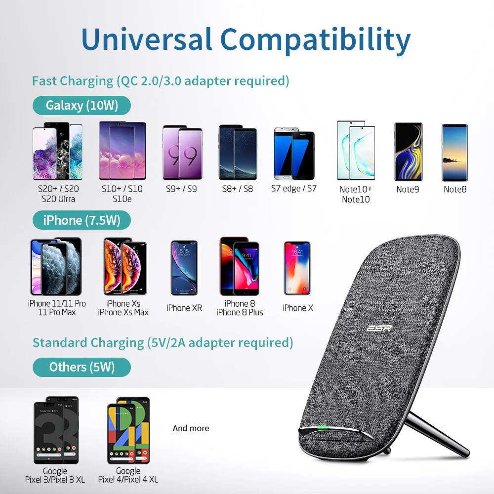 Беспроводное зарядное устройство ESR QI для iPhone SE 2020 11 Pro Xs Max Xr X 8 Samsung S20 S10