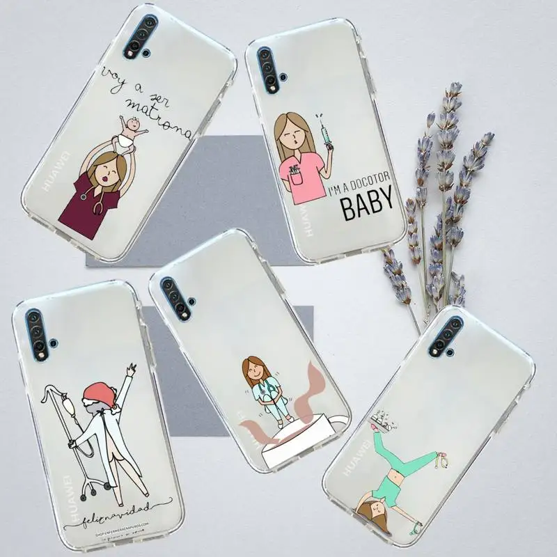 

Doctor nurse medicine cartoon Phone Case Transparent for Huawei honor P mate 40 20 30 10 50 i 9 x mate pro lite 8a