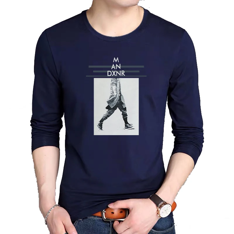 Autumn Men's fashion casual long-sleeved 100% cotton T-shirt round neck printed cartoon O-Neck men t shirt boyfriend gift 2020 | Мужская
