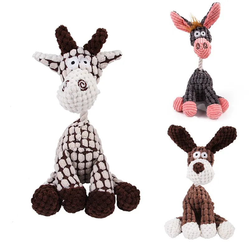 

Fun Pet Toy Donkey Shaped Corduroy Chew Toy For Dog Puppy Squeaker Squeaky Plush Bone Molar Toy Pet Training Dog Supplies