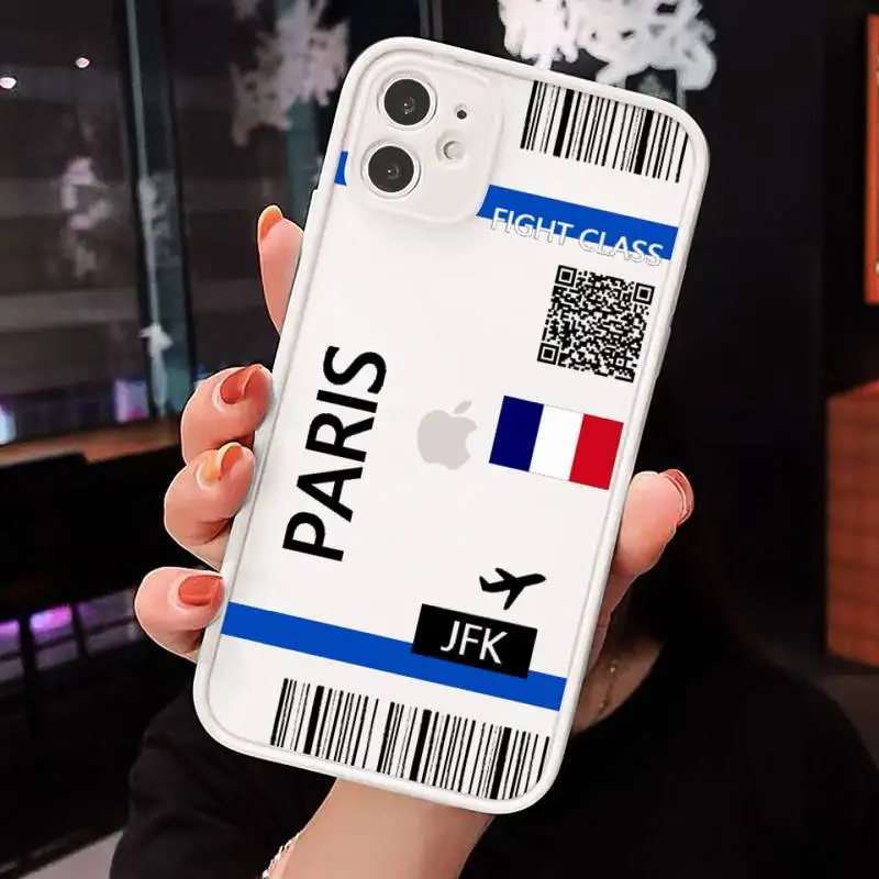 

Cute FIRST CLASS PLANE TICKET Phone Case Matte Transparent for iPhone 7 8 11 12 s mini pro X XS XR MAX Plus Clear mobile bag
