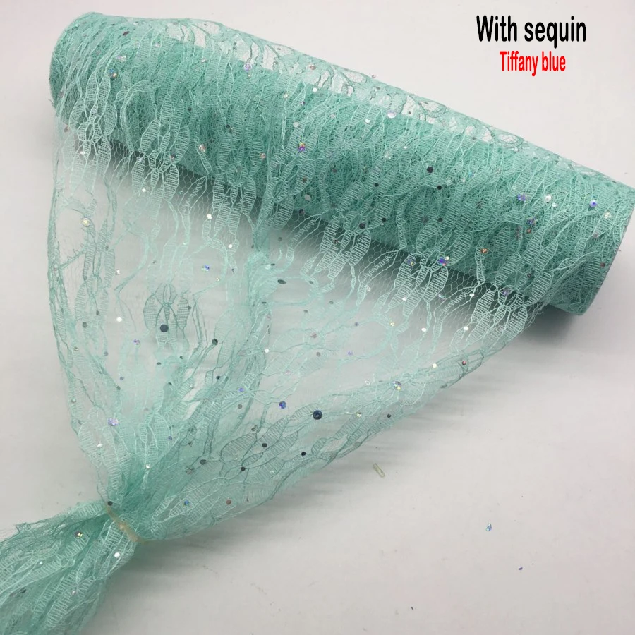 Sequin-Tiffany blue Рулон кружева органза катушка ткань ленты 30*910 см Сетка Ткань DIY свадебное мероприятие лента на стул для вечеринки лук настольная дорожка украшения - Цвет: Sequin-Tiffany blue