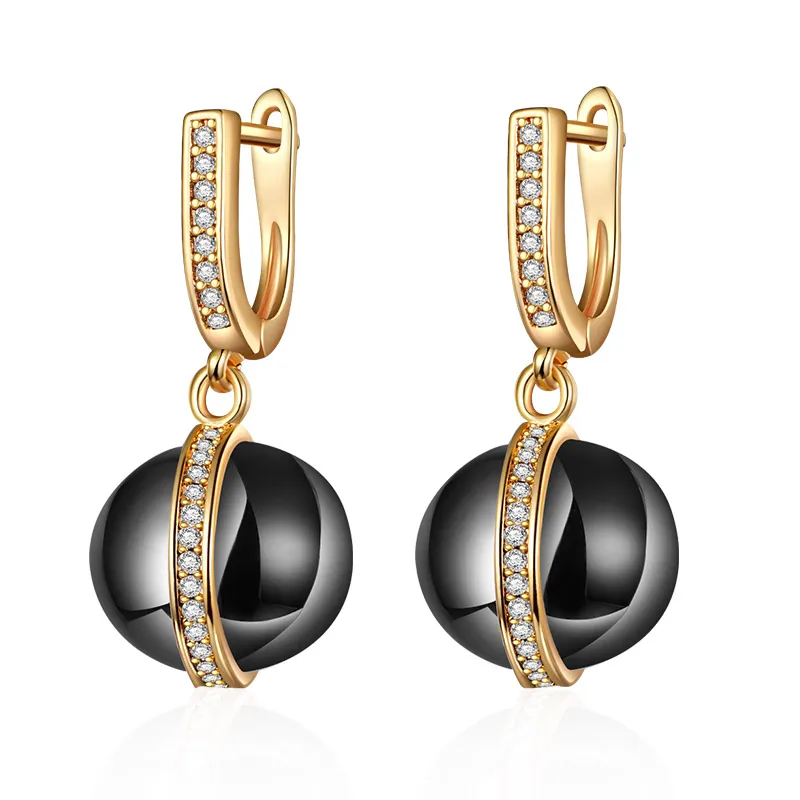 gold black MAIKALE, классические серьги с шариками, черные, белые, керамические серьги, кубический цирконий, золото/серебро, висячие серьги для женщин, висячие серьги, подарок - Окраска металла: gold black