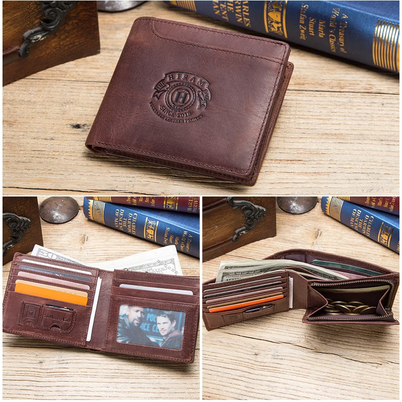 Кожаный кошелек Hiram для мужчин маленький бумажник из кожи Крейзи Хорс винтажный