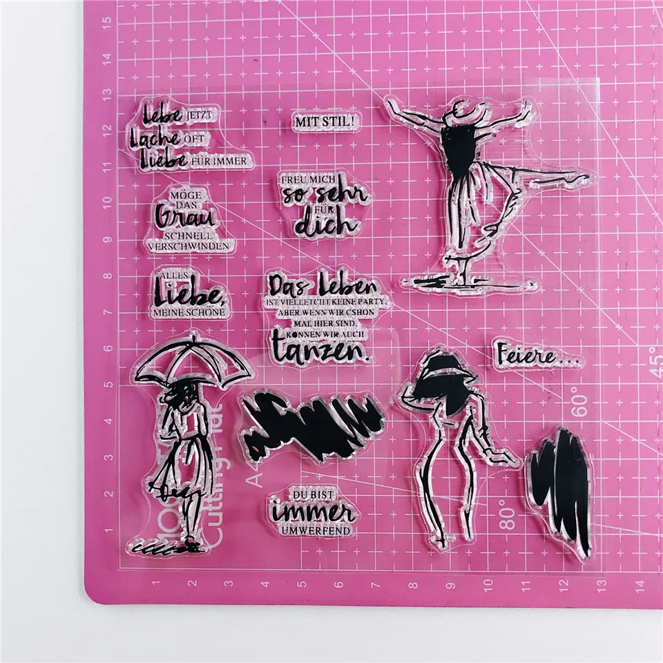 13*13 German Ballet Girl Transparent Clear Stamps Seal For DIY Scrapbooking Rubber Stamp Silicone Photo Album Card Making images - 6