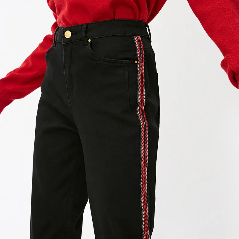 Vero Moda Новые поступления BF стиль боковые полоски прямые джинсы потертые | 318349577