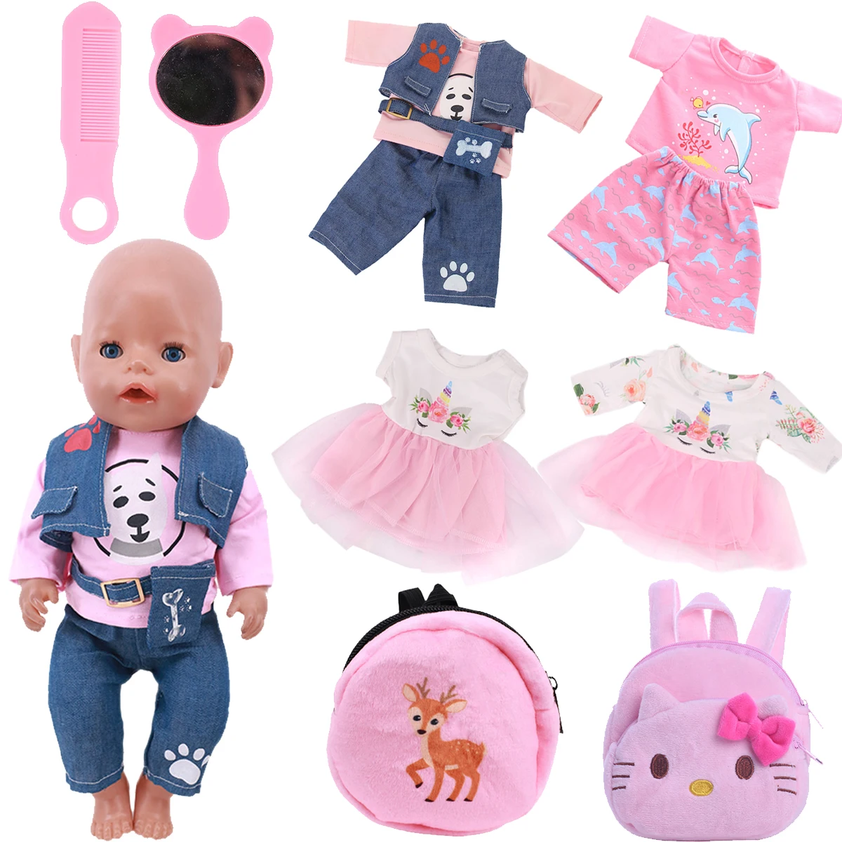 

New style Pink Series Clothes Dress bags Fit16-18 Inch American of Girl 's&43 CM Reborn New Born Baby Doll Our Generation Toy
