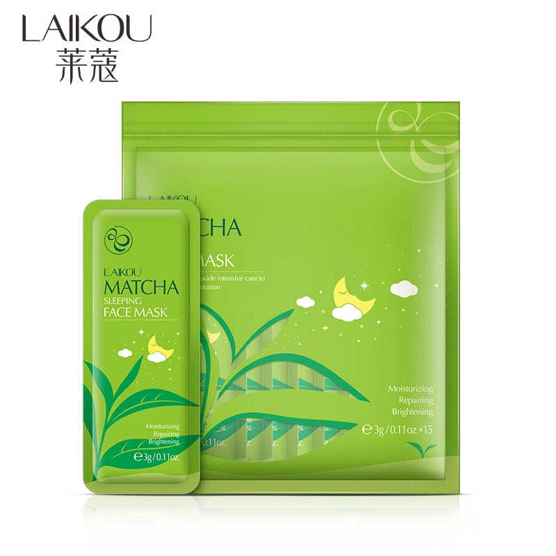 

LAIKOU Natural Matcha Moisturizing Sleeping Face Mask Anti Wrinkle Hydrating Oil-Control Night Facial Mask Skin Care Cream 15*3g