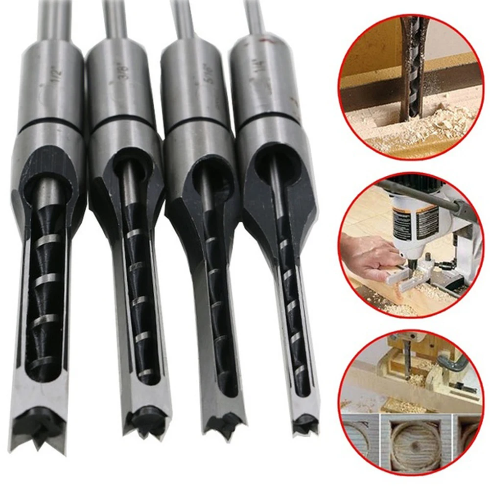 

Woodworking Tools Twist Square Hole Drill Bits Auger Mortising Chisel Extended Saw For Wood Carving DIY Furniture Drill Bits Set