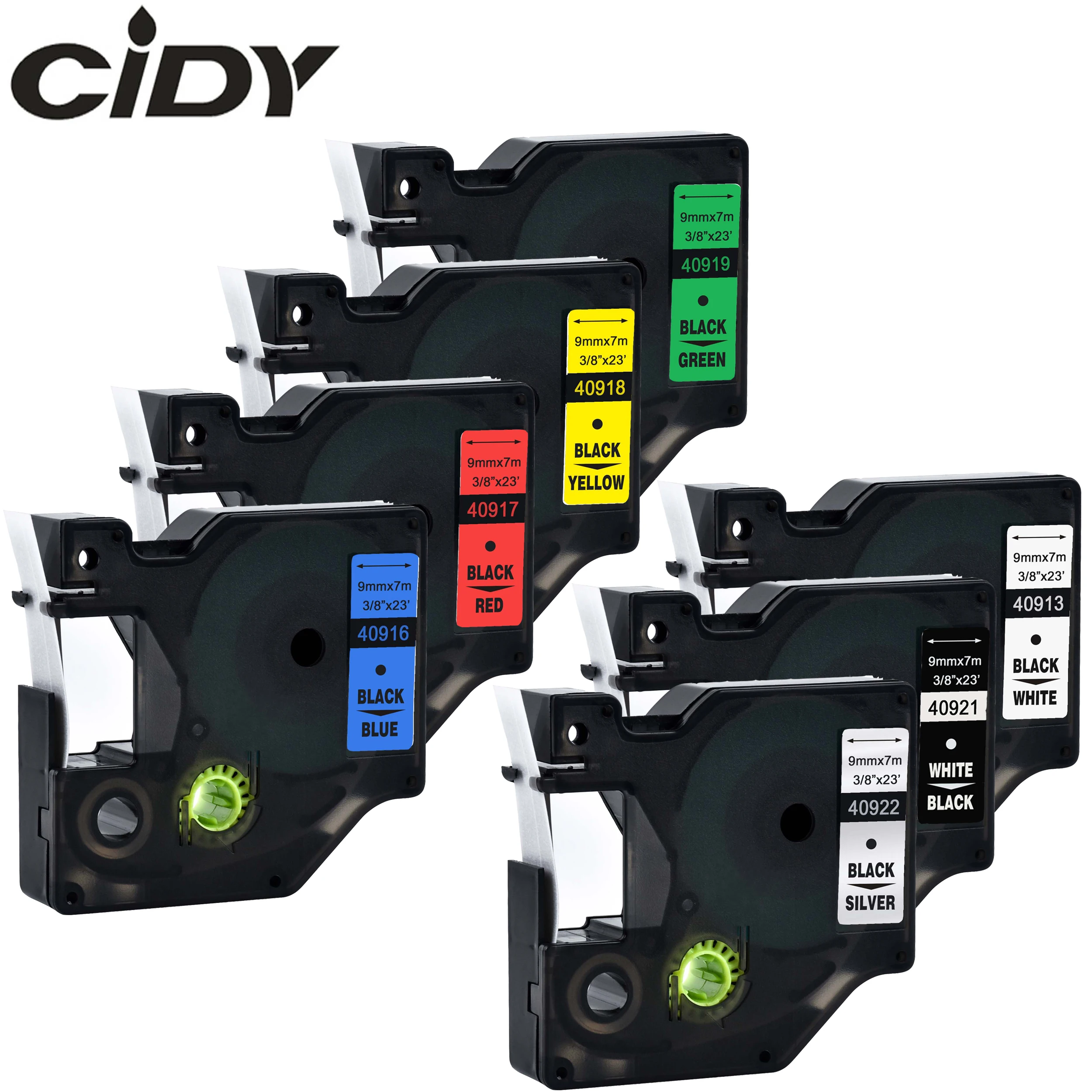 

CIDY 7pcs for Dymo D1 Tape 9mm 40913/40916/40917/40918/40919/40921/40922 Laminated Label Ribbon For Dymo PNP LM160 Printer