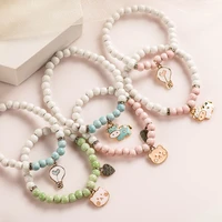 cartoon little cute hand wowen ceramic bracelets bangles metal drip glaze pendant for women girl children wholesale xn048