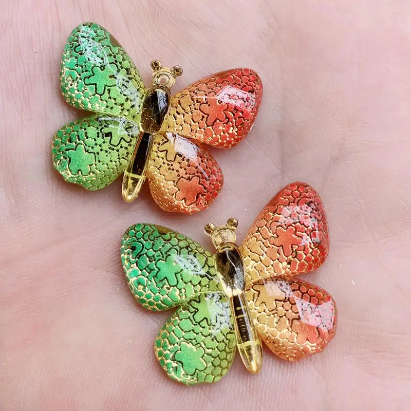 Новинка 10 шт. большие разноцветные бабочки из смолы стразы с плоской спинкой