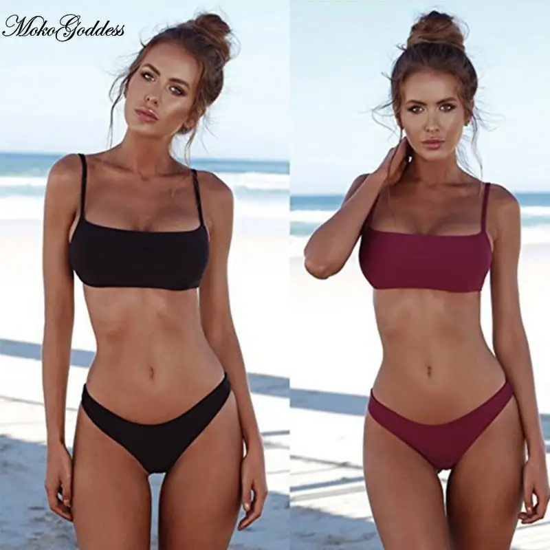 Новинка 2020 летний женский однотонный комплект бикини бюстгальтер пуш-ап без