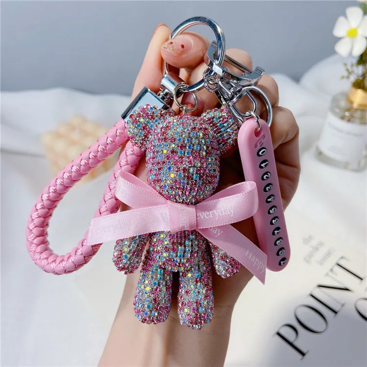 aliexpress.com - Diamond-studded bear car keychain anti-lost mobile phone number plate car keychain backpack pendant car key ring chain pendant