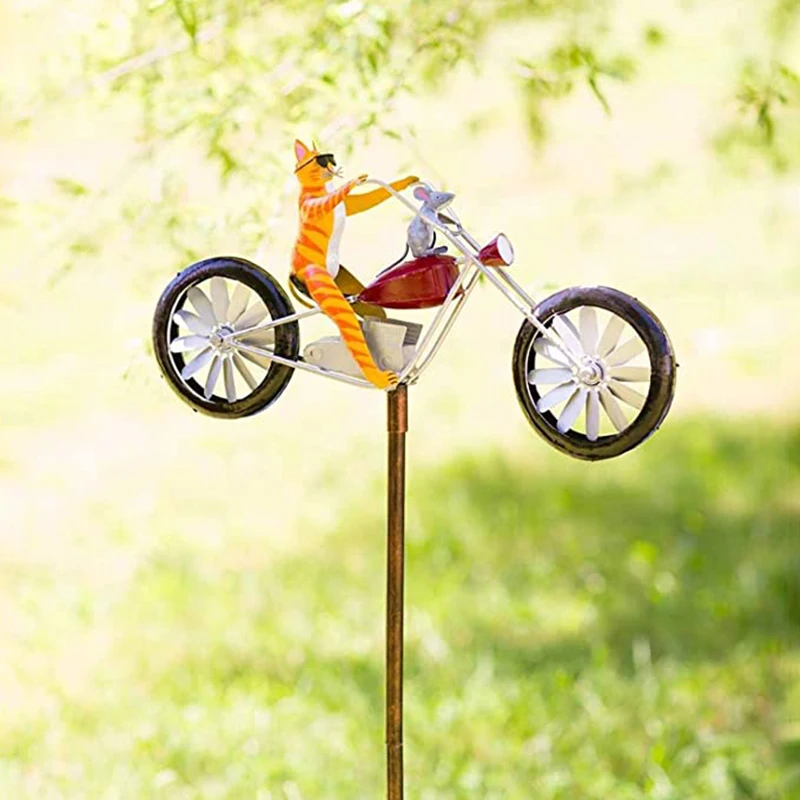 

Vintage Bicycle Model Animal Wind Spinner Metal Stake Frog Riding Motorcycle Windmill Yard Garden Decoration Gift For Friends