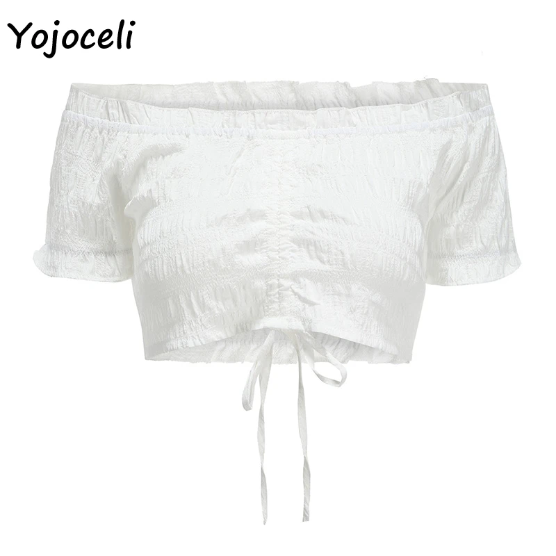 Сексуальные блузки Yojoceli с открытыми плечами женские укороченные топы блузы |