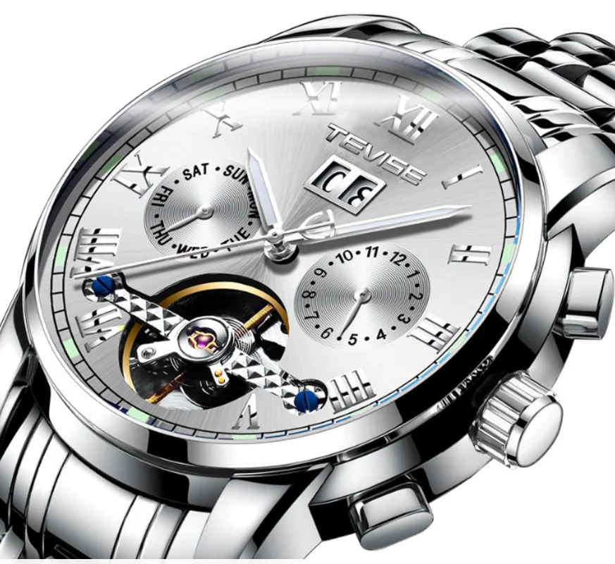 Золотые часы TEVISE светящийся циферблат прозрачный турбийон автоматические