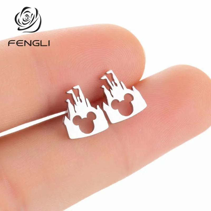 Женские серьги гвоздики FENGLI милые вечерние из нержавеющей стали с Микки Маусом