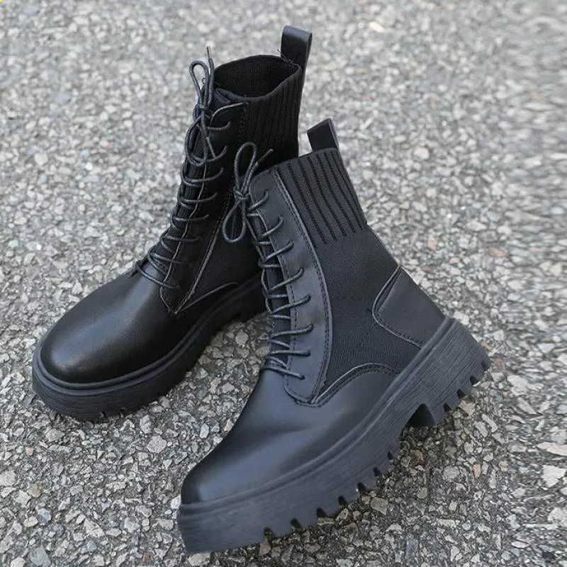 

Women's Shoes Fashion Round Toe Lace-up Leather Boots Women's Shoes All-match British Style Winter 2021 New Flat Boots