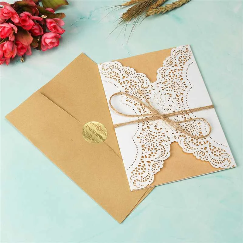 

20/40Pcs/set Laser Cut Wedding Invitations Cards +Tags Vintage Wedding Bridal Shower Gift Greeting Card Kits Event Party Supplie