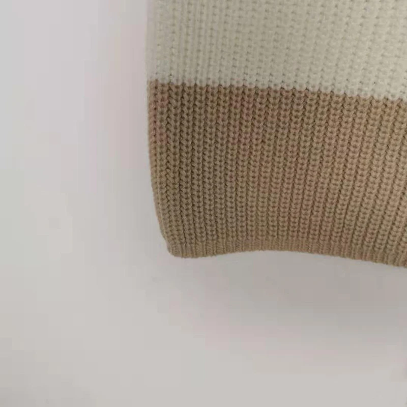 Женский вязаный свитер в полоску GOPLUS толстый теплый с длинным рукавом