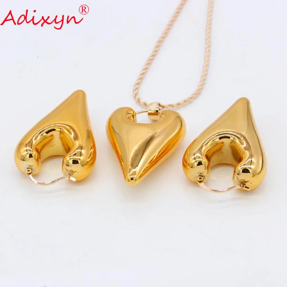 Adixyn сердце серьги/кулон/ожерелье розовый комплект ювелирных украшений золотистого цвета для женщин Подарки N09053