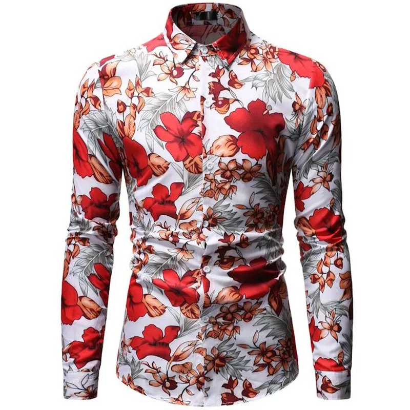 

New 2020 men's fashion print lapel men's long-sleeved casual shirt