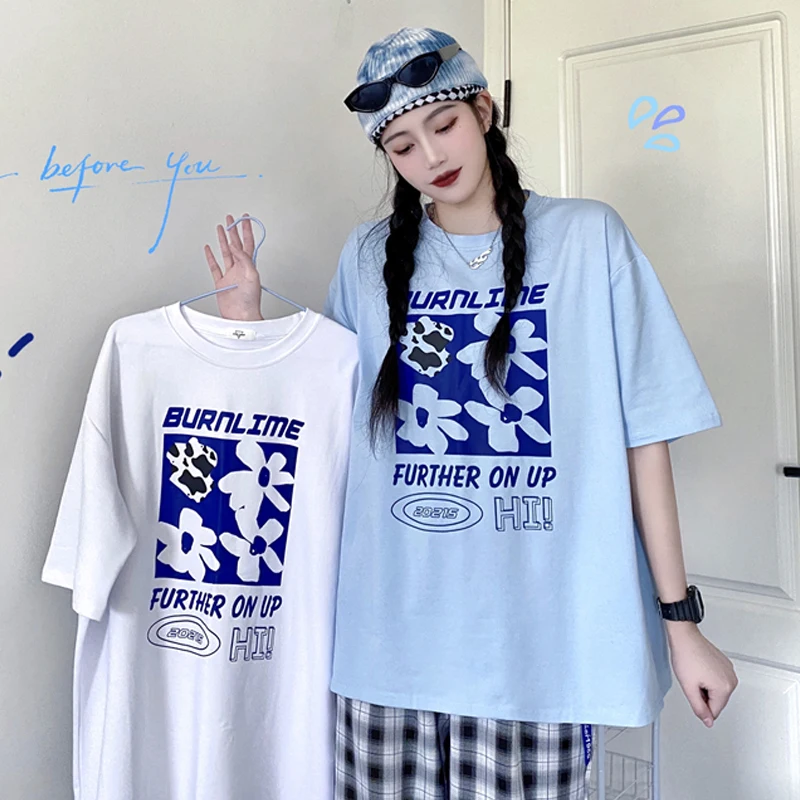 Женская футболка с коротким рукавом белая свободная Универсальная средней длины