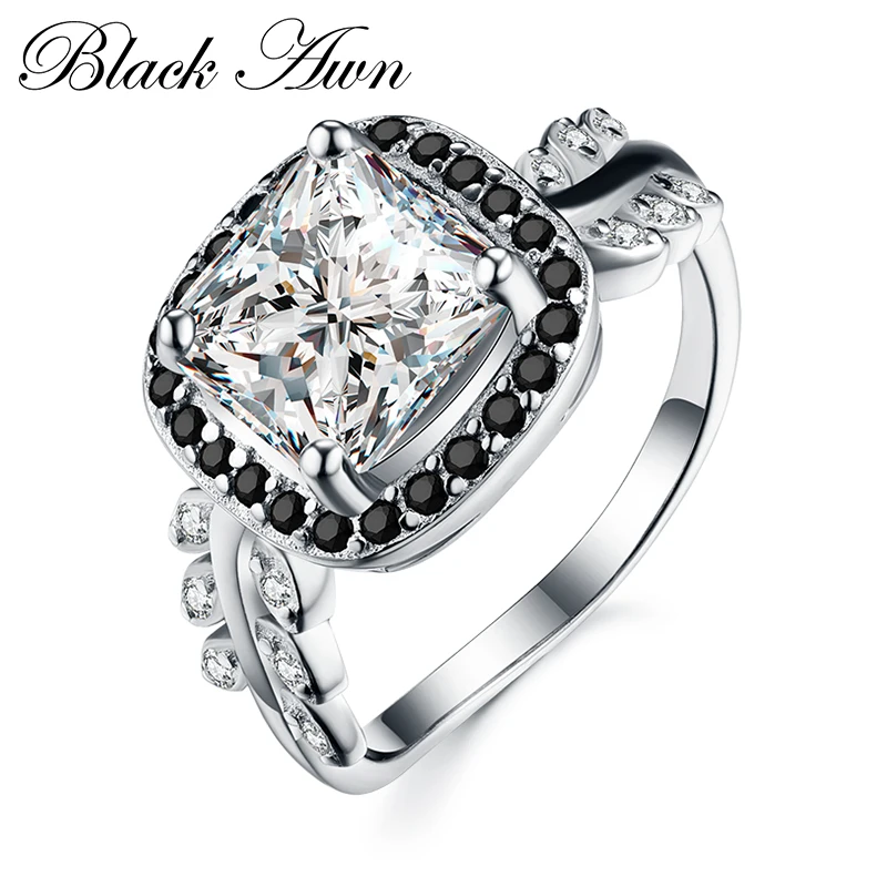BLACK AWN 2021 New Genuine 100% Sterling 925 Silver Jewelry Square Engagement Rings for Women Gift C356