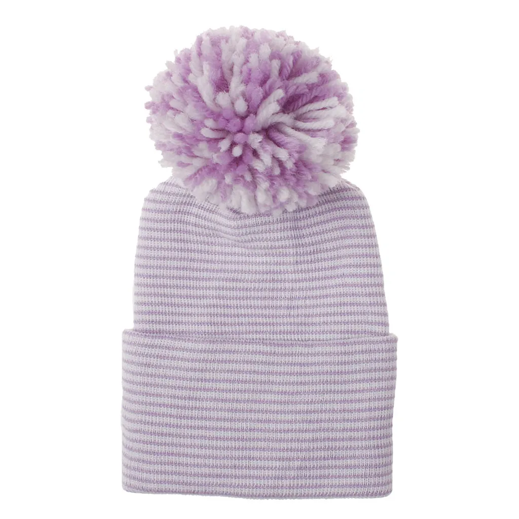 Модный зимний теплый полосатый головной убор для детей меховой вязаный шарик