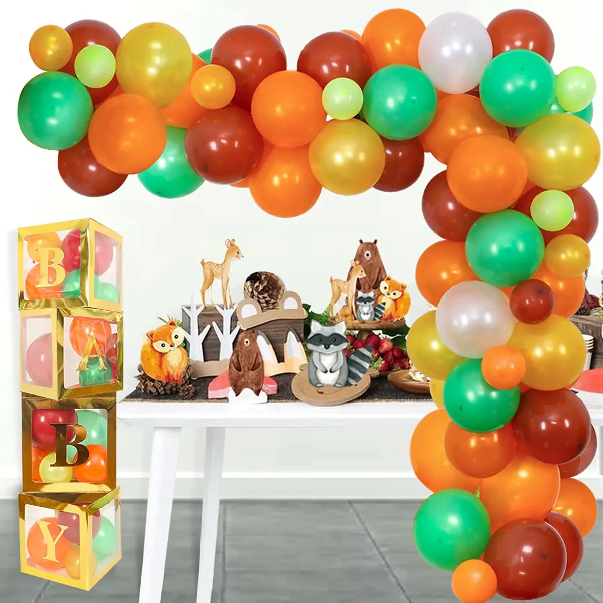 

Woodland Baby Shower Decorations Balloon Garland Arch Kit with Balloon Boxes for Boy Girl Gender Reveal Birthday Party Supplies