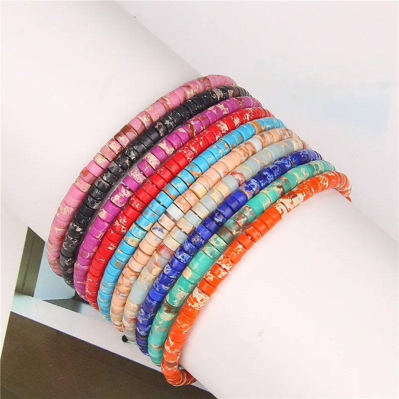 

Imperial Stone Bracelets For Women Men 2x4mm Flat Round Beads Bracelet Multicolor Shoushan Stone Mini Bangle Fashion Jewelry
