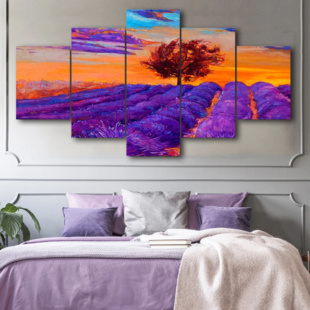 Laeacco фиолетовая Цветочная Картина на холсте закат каллиграфия плакат печать