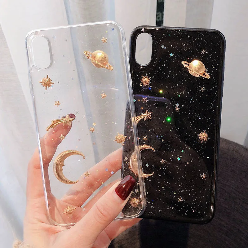 

Cute Fashion Bling Glitter Star Moon phone Case For iphone 11 Pro max XR X XS MAX case For iphone 7 8 6 6s plus Clear soft Case