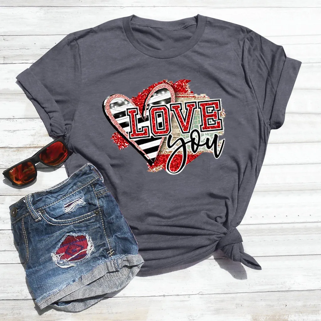 KANCOOLD футболка с сердечком женские повседневные Забавные футболки на День