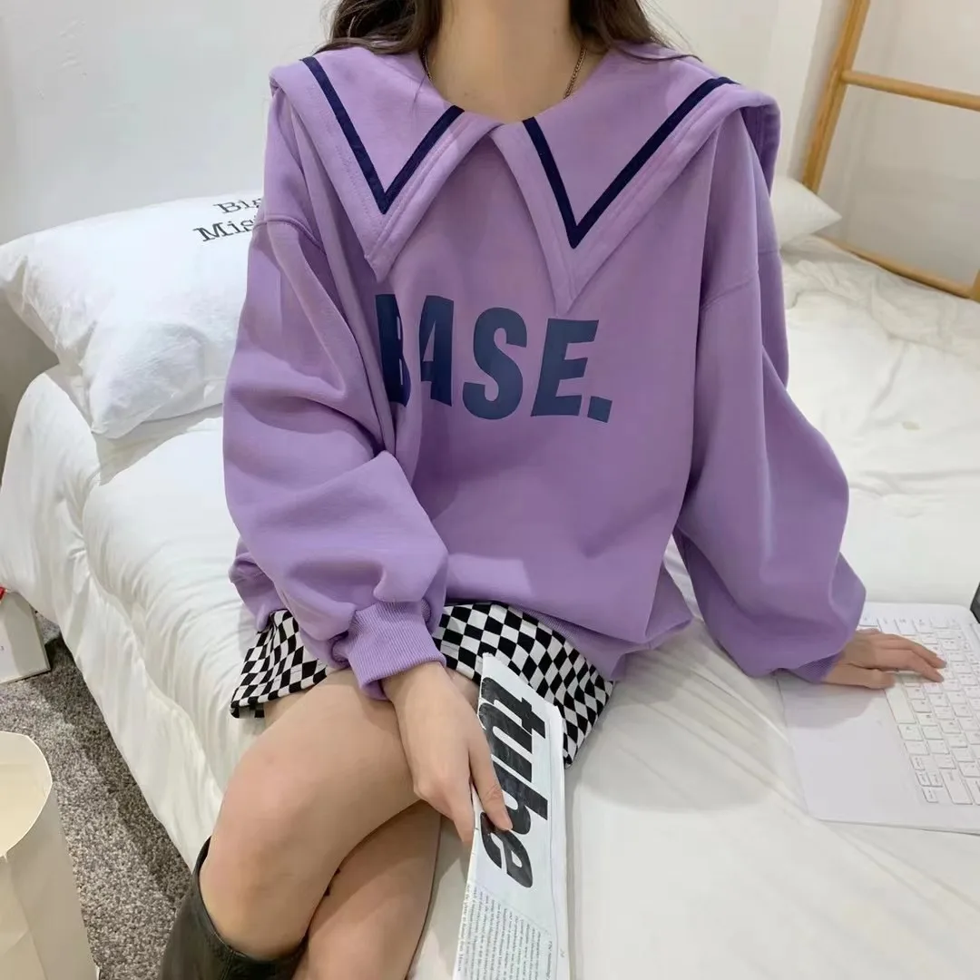 

Зимний женский пуловер с матросским воротником флисе для молодых женщин с длинным рукавом Свободные плотные теплые повседневные Пуловеры ...