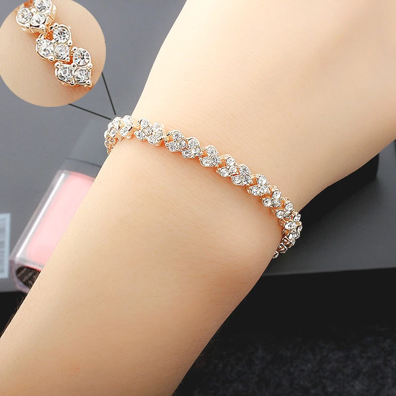 Серебряный браслет цвета розового золота Женские браслеты подарок из циркония