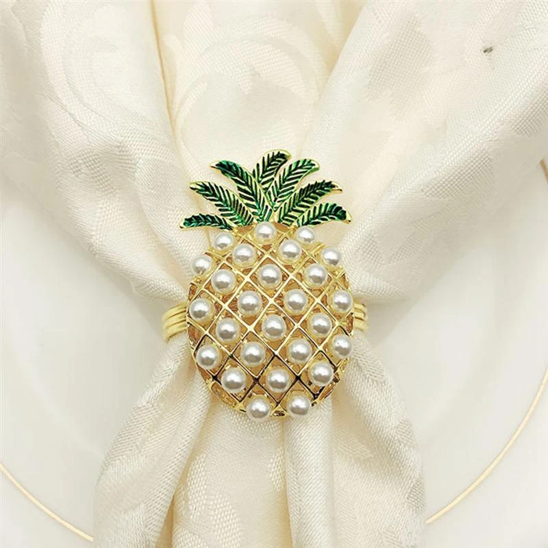 4 Pineapple Alloy Napkin Rings Fashion Crystal Buckle Party Holder Towel | Дом и сад