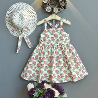 kids dresses for girls girls summer new style rose flower sling dress free hat flower girl dresses toddler girl clothes