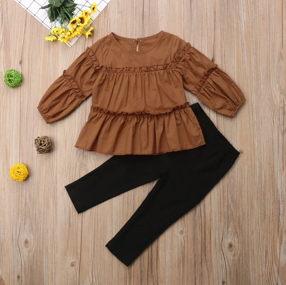 

Spring Autumn Kids Girls Clothes Sets Pleated Blouse T-Shirt Tops+Leggings 2PCS Girls Clothing Set 2T 3T 4T 5T 6T