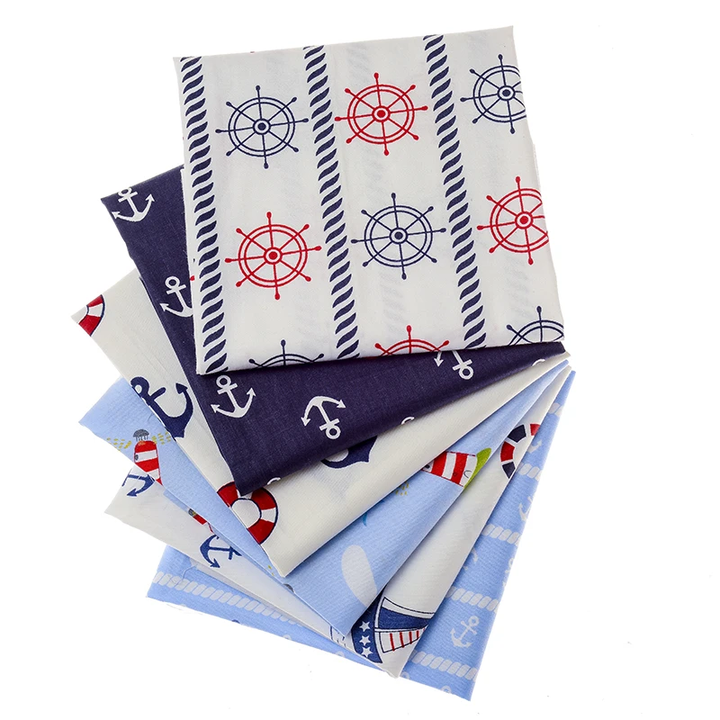Хлопчатобумажная ткань с принтом морской тематики хлопчатобумажная ручной
