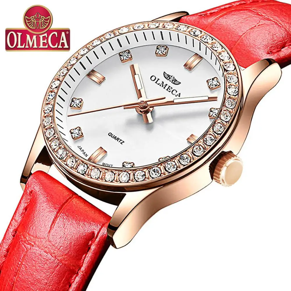 

Fashion Relogio Feminino Top Brand Luxury OLMECA Women Watches Water Resistant Wrist Watch Rhinestone Reloj Mujer Leather Band