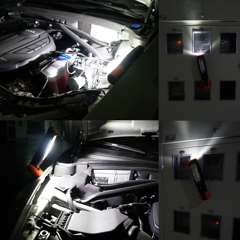 저렴한 충전식 LED 작업 조명, 휴대용 무선 LED 검사 램프, 고휘도 LED 토치 라이트, 전면 3W COB LED 및 상단 3W LED