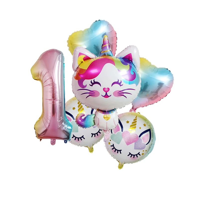 

1set Rainbow Unicorn Cat Foil Balloon 32inch Gradient Color Number Balloon Wedding Baby Shower Kids Birthday Party Decoration