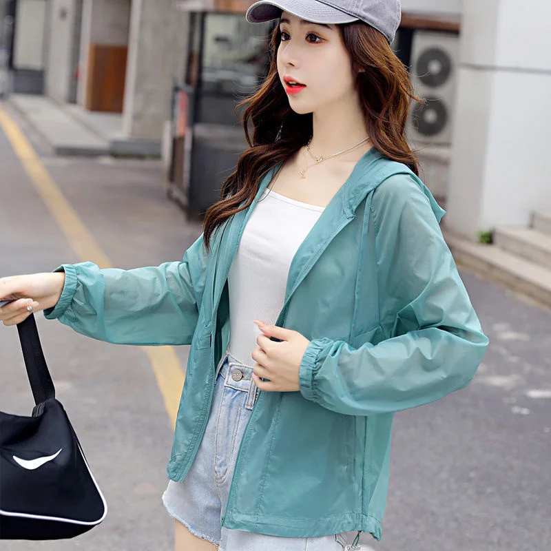 

2021 Summer Solid Sun Protection Clothing Women Loose Long-sleeve Hooded Sunscreen Shirt Female Thin Breathable Coat Y125