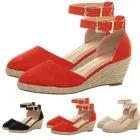 Женские эспадрильи на танкетке, летние дышащие туфли с ремешком на щиколотке и пряжкой, 2021