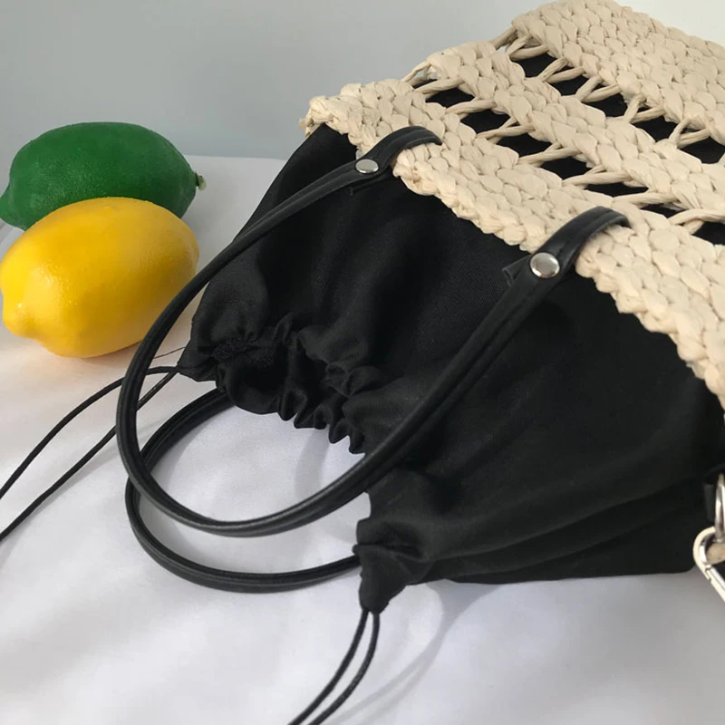 

Bohemian Women's Crossbody Bags Summer Straw Beach Handbag Hollow Drawstring Female Shoulder Bag Fashion Designer Shopper Purse