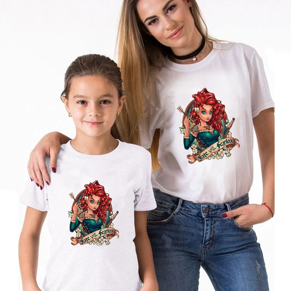 

Merida Brave Disney Princess Print Tshirt Women Harajuku Mom and Daughter T Shirt Children Baby Girl T-shirt Family Look Outfits